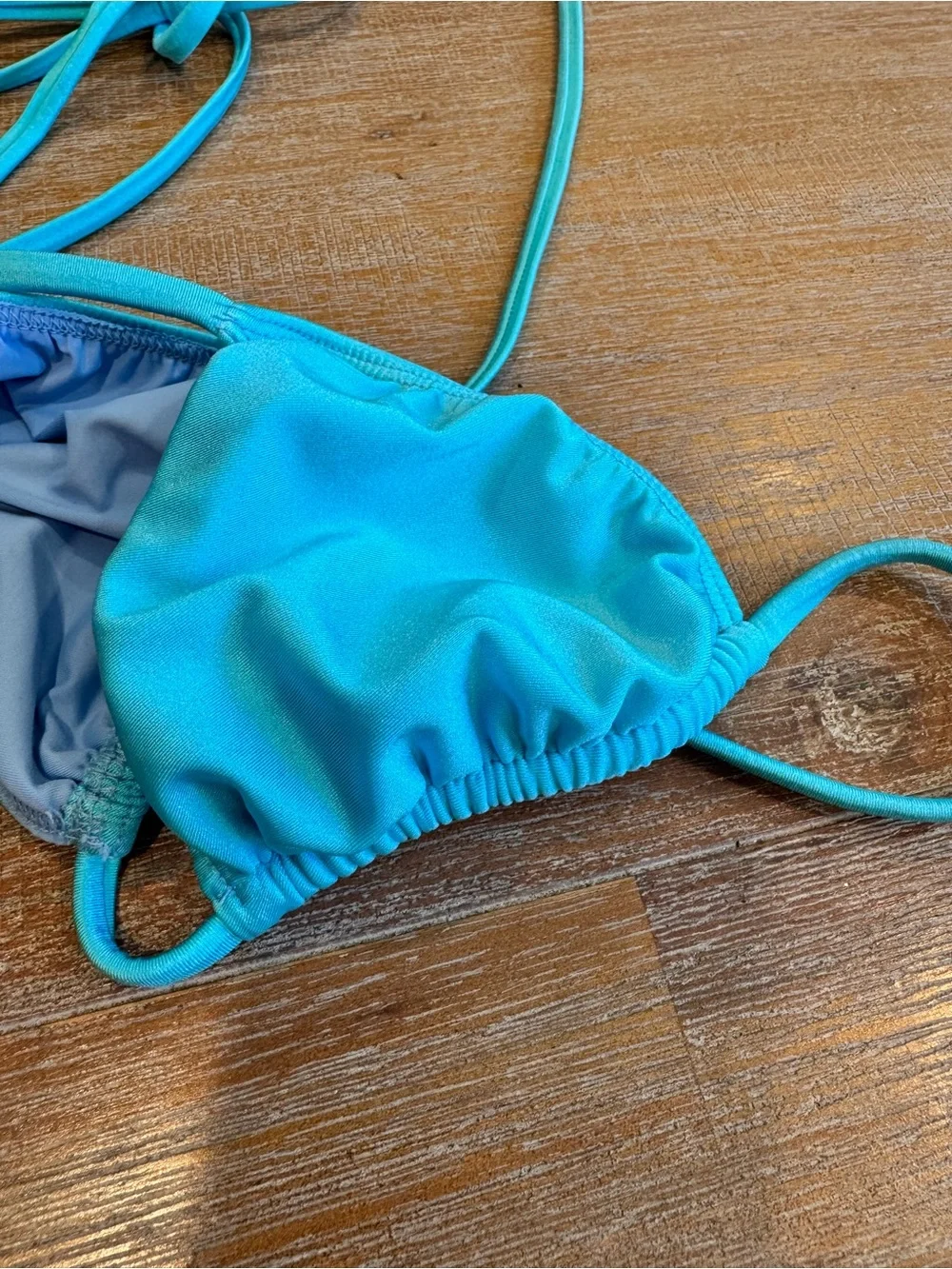 Frankie's Bikinis Cyan Shine Triangle String Bikini Top